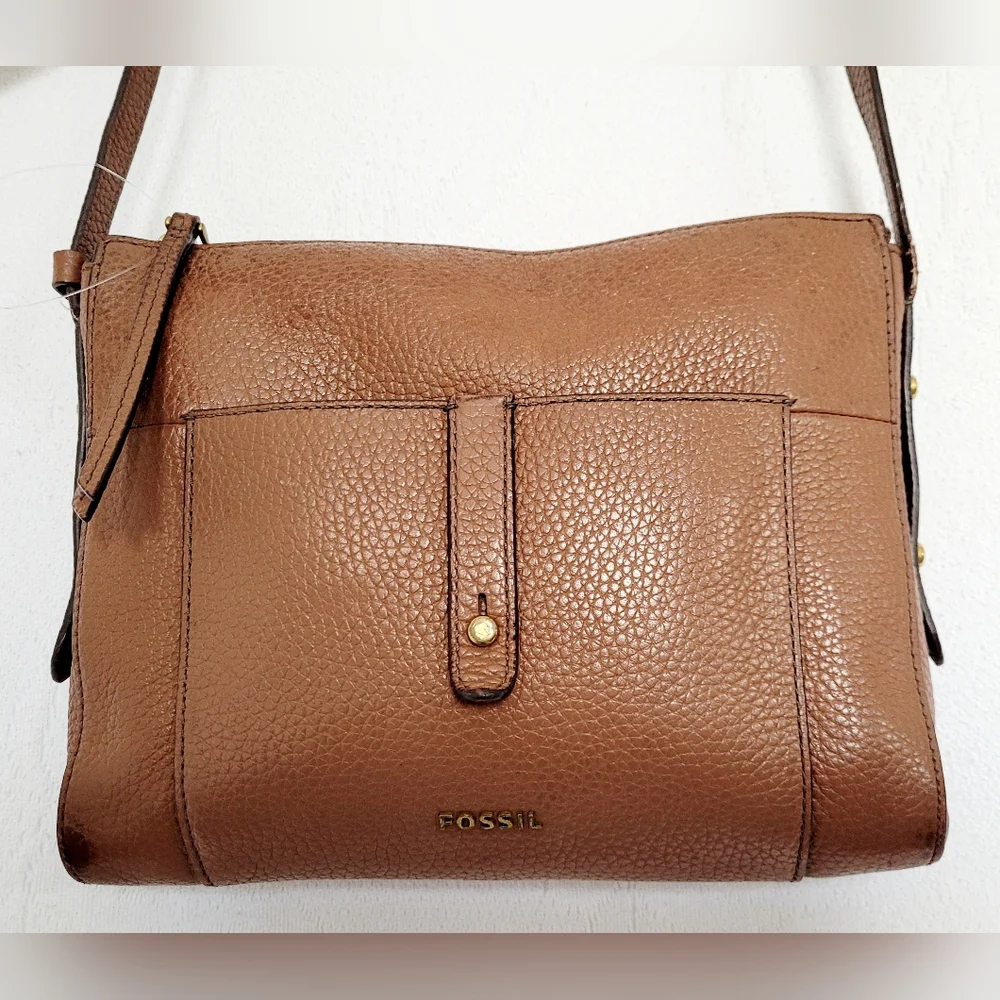 Fossil Gemma Cow Hide Brown Pebbled Leather Crossbody Bag 10